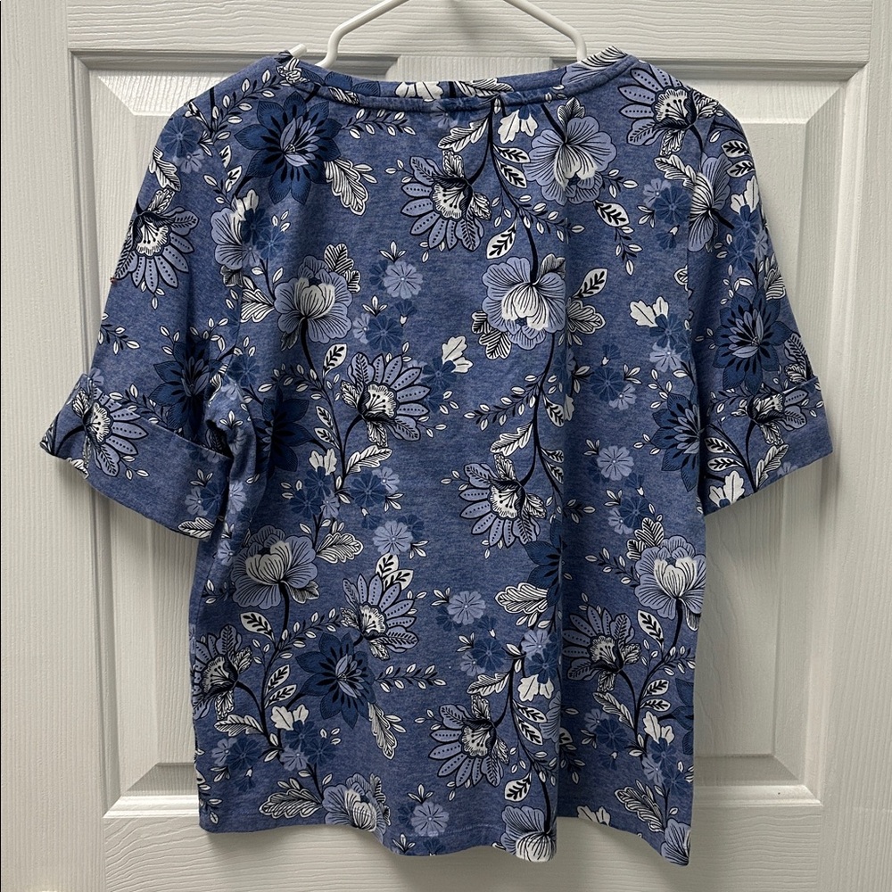 Liz Claiborne Blue Floral Shirt Cuffed Sleeves Read Description - Picture 2 of 7
